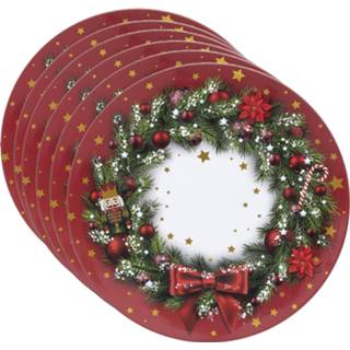 👉 Placemat Set van 6x stuks ronde kerst placemats kerstkrans 33 cm