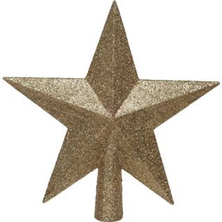 👉 Kerstboom bruin kunststof ster piek/kerstboom topper met glitters toffee 19 cm