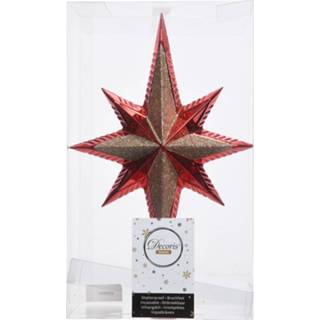 👉 Kerstboom rood kunststof glitter ster piek/kerstboom topper 25,5 cm