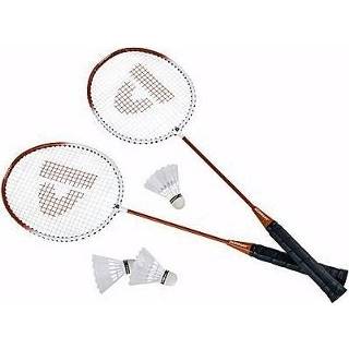 Badmintonracket oranje kunststof volwassenen Set van 2x badminton rackets met shuttels