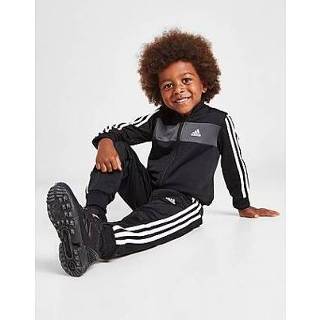 👉 Trainingspak zwart grijs wit Adidas Essentials 3-Stripes Shiny - Black / Grey Six White 4065424155367