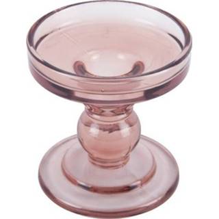 👉 Kandelaar roze glas rond small stomp kaars Pt Glass Art Faded Pink 8714302143175