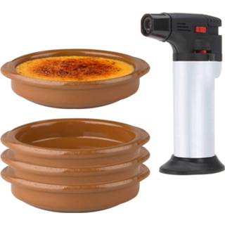 👉 Schaaltje bruine zilveren 13-Delige creme brulee set met schaaltjes en een brander