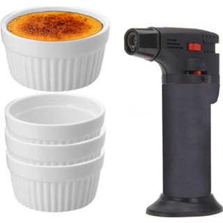 👉 Schaaltje witte grijze 11-Delige creme brulee set met schaaltjes en een brander