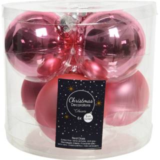 👉 Kerstbal roze glans 6x stuks glazen kerstballen lippenstift 8 cm mat/glans