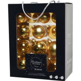 👉 Kerstbal goud glans 26x stuks glazen kerstballen 5, 6 en 7 cm mat/glans