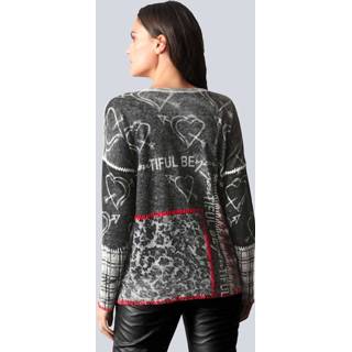 👉 Trui kasjmier grafisch grijs zwart rood met dessin rondom Alba Moda Zwart/Rood/Grijs 4055709227827