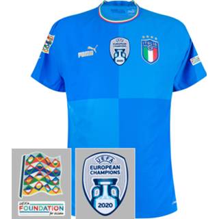 👉 Voetbalshirt blauw unisex puma thailand voetbalshirts volwassen itali Italië Authentic Ultraweave 2022-2023 + Nations League Foundation Euro 2020 Winners Badges