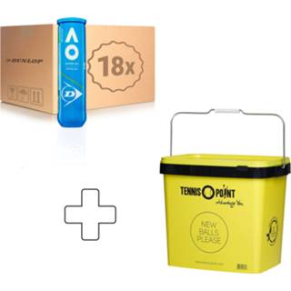 👉 Verpakking One Size geel Dunlop Australian Open 18x 4 Stuks Met Ballenemmer