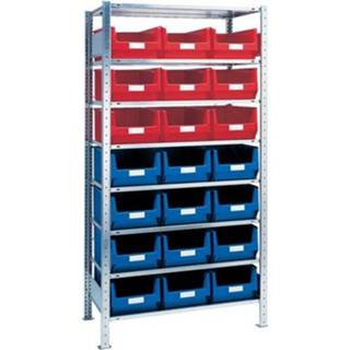 👉 Stellingkast blauw rood | H2000xB1000xD500mm basisstelling 8 stalen legplanken 12 x MK2 9 - 9000449840 4054773006635