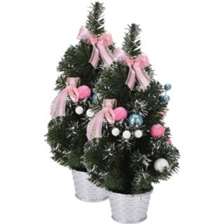 👉 Kerstboom 2x stuks kunstbomen/kunst kerstbomen inclusief kerstversiering 40 cm