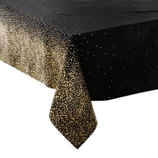 👉 Tafelkleed zwart gouden polyester katoen 2x stuks tafelkleden/tafellakens met glitter van polyester/katoen formaat 140 x 240 cm