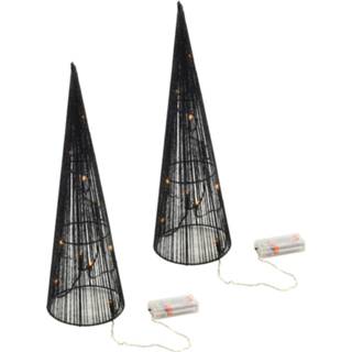👉 Kerstboom zwart Set van 2x stuks verlichte LED kegels 40 cm lampjes
