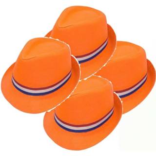 👉 Hoed oranje volwassenen 4x stuks gleufhoed/hoedje voor met Nederlandse vlag