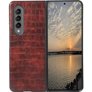 👉 Coverhoes bruin croco Lunso - Samsung Galaxy Z Fold4 patroon cover hoes 8720791572150