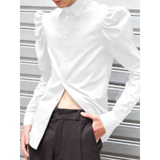 👉 Shirt lange mouw polyester s male zwart Men Plain Puff Long Sleeves