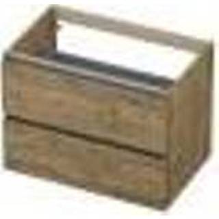 👉 Wastafelonderkast hout HPL naturel eiken INK 70x52x45cm 2 lades greeploos alu keerlijst decor 1107113 8718835005627