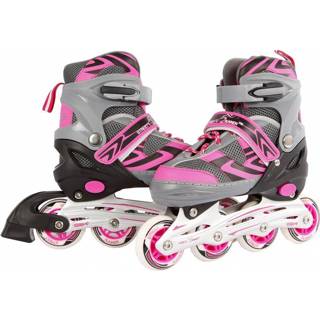 👉 Inline skate roze grijs aluminium kinderen junior skaten geen personage Street Rider skates semi-softboot roze/grijs mt 31-34 8713219340905