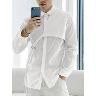 👉 Shirt lange mouw polyester s male zwart Mens Irregular Plain Long Sleeve