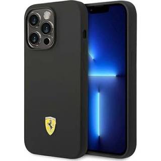 👉 Siliconen hoesje zwart silicone Ferrari Metal Logo Mag iPhone 14 Pro Hoesje- 3666339068301