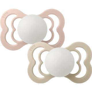👉 Speen roze BiBS - Supreme Pacifier Glow in the Dark Stage 1 Fopspeen 0+ maanden 2 stuks Blush Night / Vanilla 5713795222377