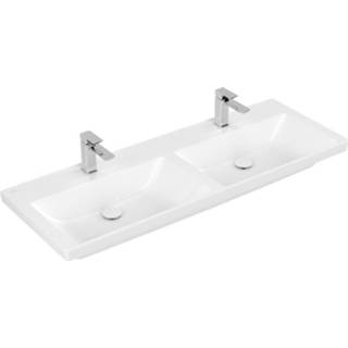 👉 Meubelwastafel wit Villeroy & Boch Subway 3.0 dubbele met kraangat, zonder overloop CeramicPlus 130 x 47 cm, stone white