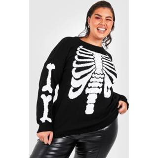 👉 Plus Halloween Skelet Trui, Black