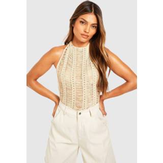 👉 Gebreide Ladder Halter Top, Stone