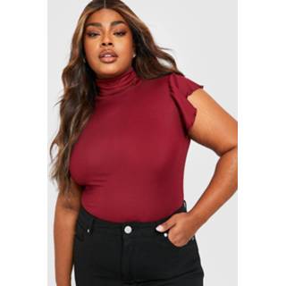 Plus Geribbeld Hemd Met Ruches En Col, Wine