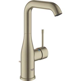 👉 Wastafelkraan essence GROHE 1-gats L-Size met waste en hoge draaibare uitloop 24,4 cm, geborsteld nickel