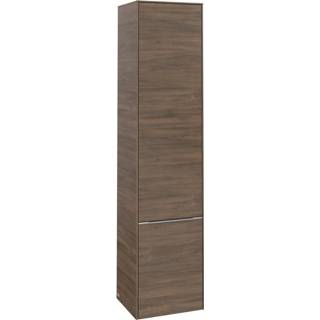 👉 Hoge kast aluminium Villeroy & Boch Subway 3.0 met 2 rechtsdraaiende softclose deuren glanzende greep, 1 vast schap en 4 glazen planchetten 40 x 34,6 171 cm, arizona oak
