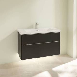 👉 Wastafelonderkast zwart Villeroy & Boch Subway 3.0 met 2 lades en verlichting 57,6 x 97,3 46,2 cm, Volcano Black