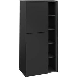 👉 Hoge kast zwarte zwart Villeroy & Boch Subway 3.0 met 2 linksdraaiende deuren en rechts 5 open schappen voorzien van greep 120 x 57,4 34,6 cm, volcano black