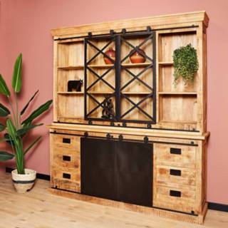 👉 Vitrinekast mangohout XXL naturel Fresno - Wandkast buffetkast 6095905824824