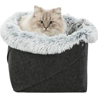 👉 Kattenmandje antraciet wit vilt Trixie kattenmand harvey / 33x27 cm 4011905380292