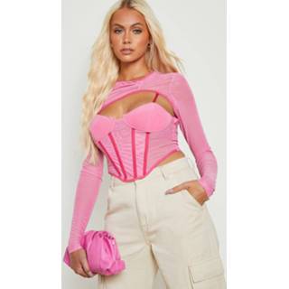 👉 Mesh Korset Top Met Lange Mouwen, Pale Pink