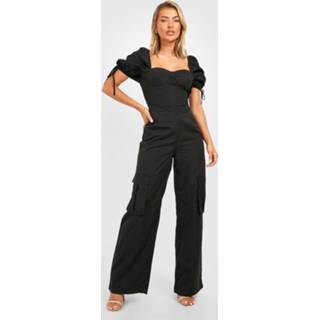 👉 Wide Leg Cargo Jumpsuit Met Korset Detail, Black