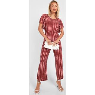 👉 Jumpsuit Met Stippen En Engelenmouwen, Terracotta