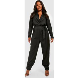 👉 Plus Toelopende Wikkel Jumpsuit, Black