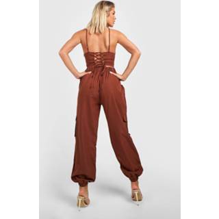 👉 Cargo Jumpsuit Met Korset Detail, Chocolate