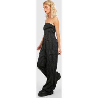 👉 Strapless Wide Leg Jumpsuit Met Cargo Zakken, Black