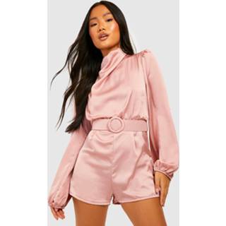 👉 Petite Romper Met Hoge Hals En Ceintuur, Blush