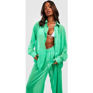 👉 Chiffon Blouse En Broek Strand Set, Green