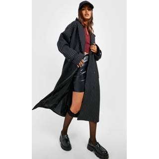 👉 Wollen Trenchcoat Met Krijtstrepen, Black