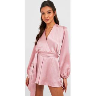 👉 Satijnen Romper Met Volle Mouwen En Ceintuur, Rose