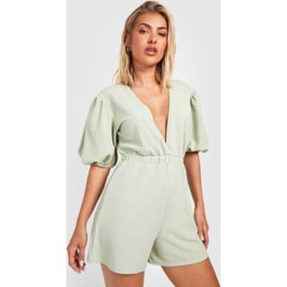 👉 Romper Met Textuur, Pofmouwen En Laag Decolleté, Sage