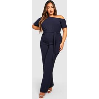 👉 Plus Geweven Off Shoulder Jumpsuit, Navy