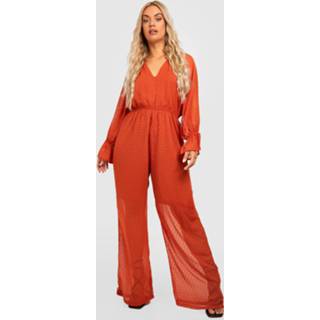 👉 Plus Dobby Wide Leg Jumpsuit, Rust