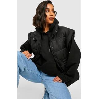 👉 Oversized Gewatteerde Bodywarmer Met Geplooide Taille, Black