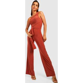 Strakke Jumpsuit Met Eén Open Schouder En Ceintuur, Burnt Orange